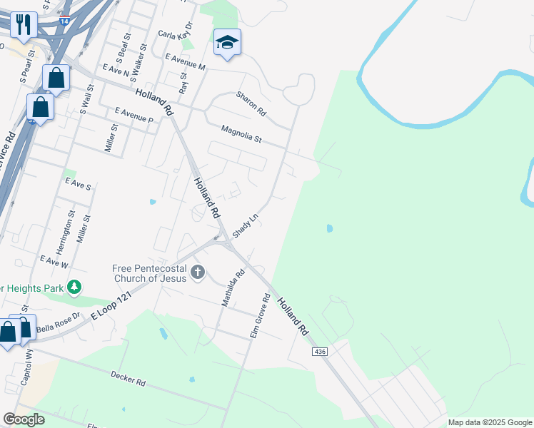 map of restaurants, bars, coffee shops, grocery stores, and more near 1610 Shady Ln in Belton
