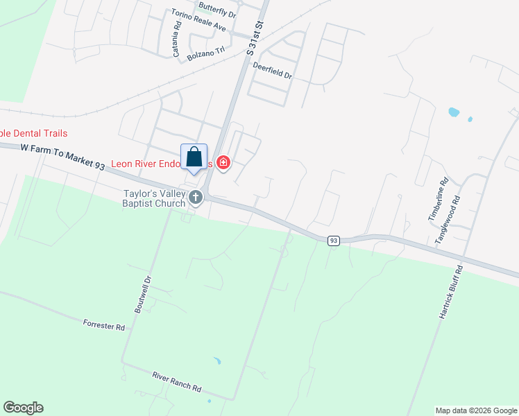 map of restaurants, bars, coffee shops, grocery stores, and more near 2150 Farm to Market Road 93 in Temple
