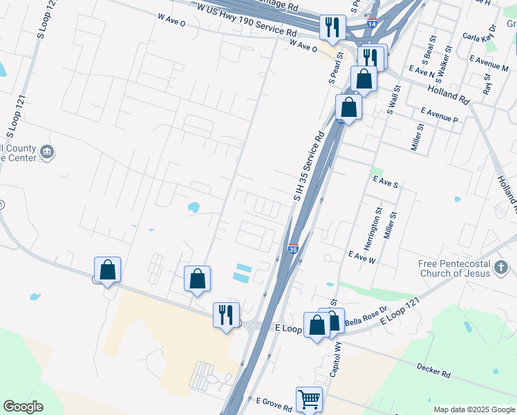 map of restaurants, bars, coffee shops, grocery stores, and more near 322 Birch Lane in Belton