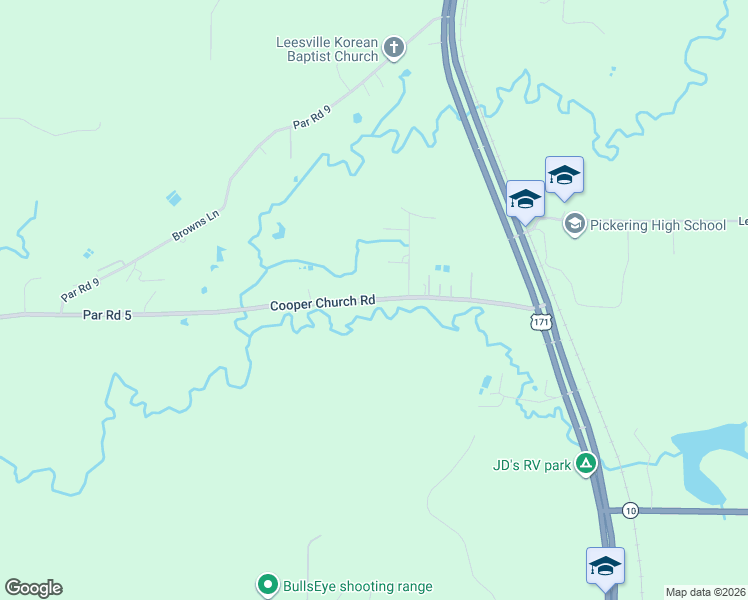 map of restaurants, bars, coffee shops, grocery stores, and more near 202 Cooper Church Road in Leesville