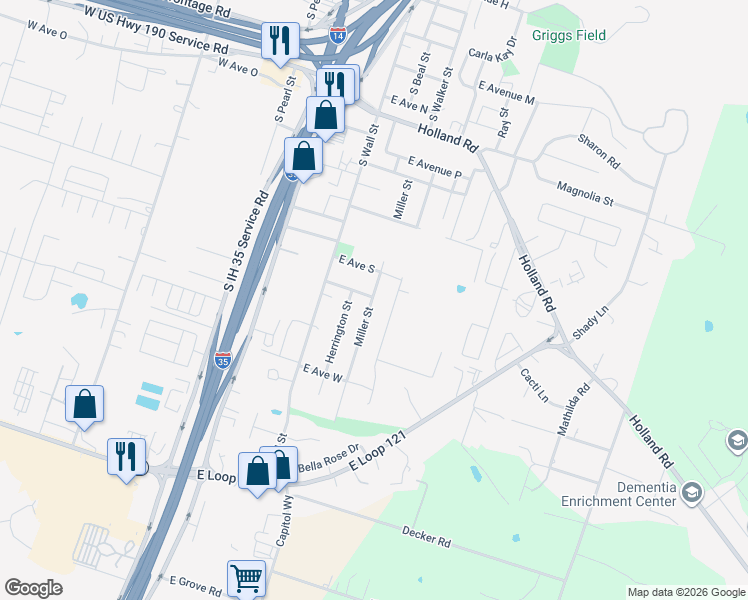 map of restaurants, bars, coffee shops, grocery stores, and more near 2003 Miller Street in Belton