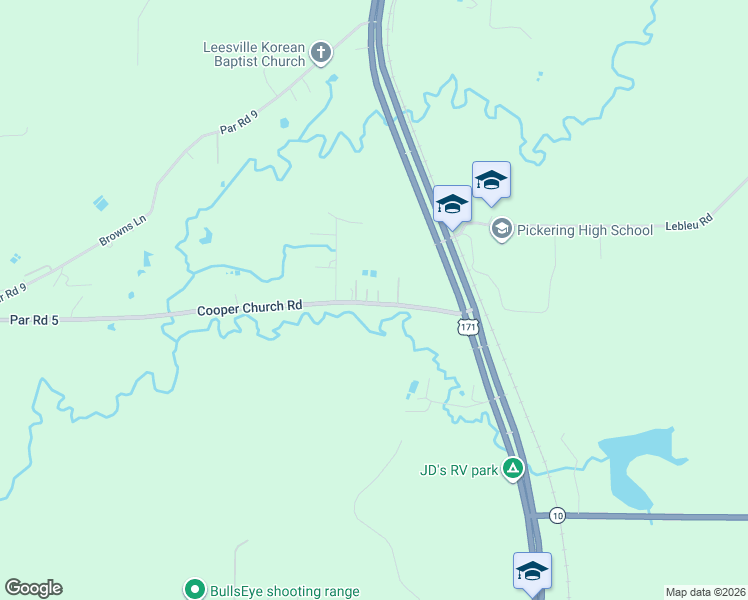 map of restaurants, bars, coffee shops, grocery stores, and more near 202 Cooper Church Road in Leesville