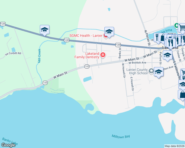 map of restaurants, bars, coffee shops, grocery stores, and more near 29 River Road in Lakeland