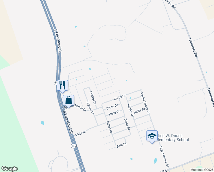 map of restaurants, bars, coffee shops, grocery stores, and more near 499 Tower Hill Lane in Killeen