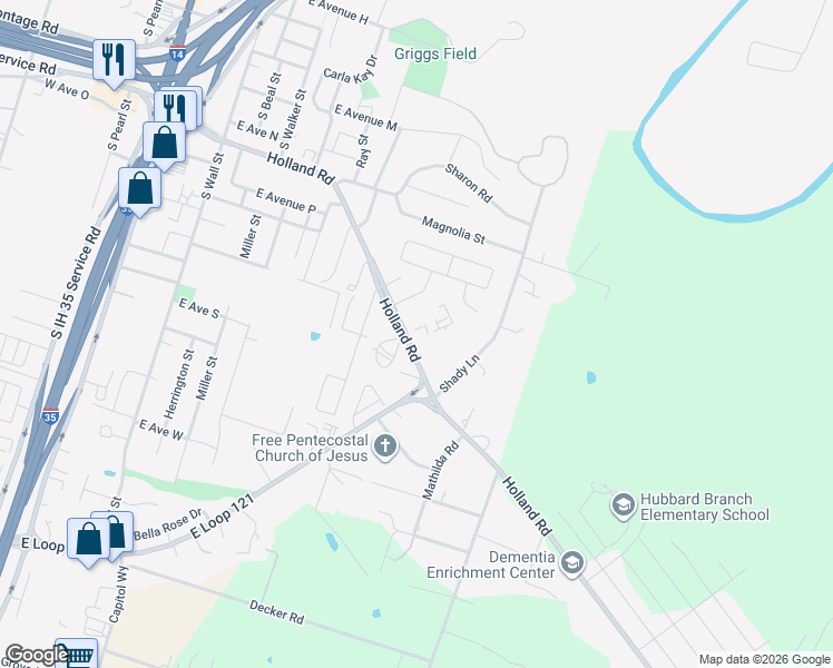 map of restaurants, bars, coffee shops, grocery stores, and more near 1502 Holland Road in Belton