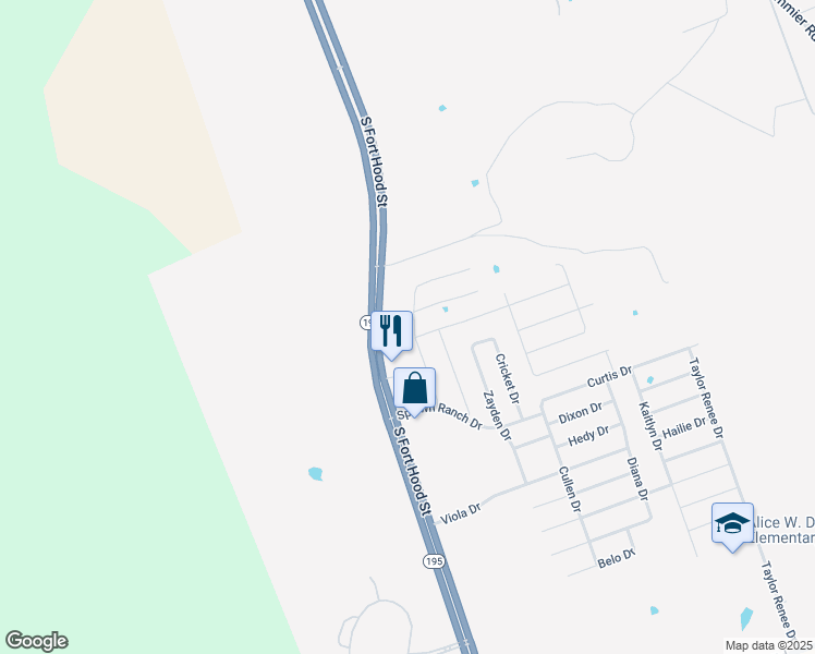 map of restaurants, bars, coffee shops, grocery stores, and more near 102 Ken Dr in Killeen