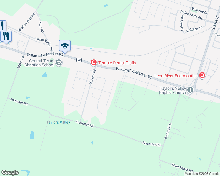 map of restaurants, bars, coffee shops, grocery stores, and more near 6917 Sun Valley Drive in Temple