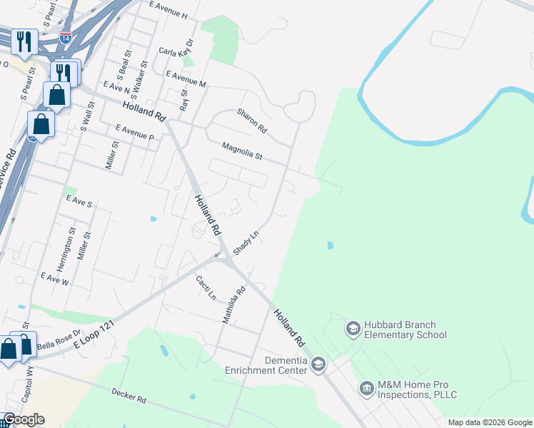 map of restaurants, bars, coffee shops, grocery stores, and more near 1517 Shady Lane in Belton