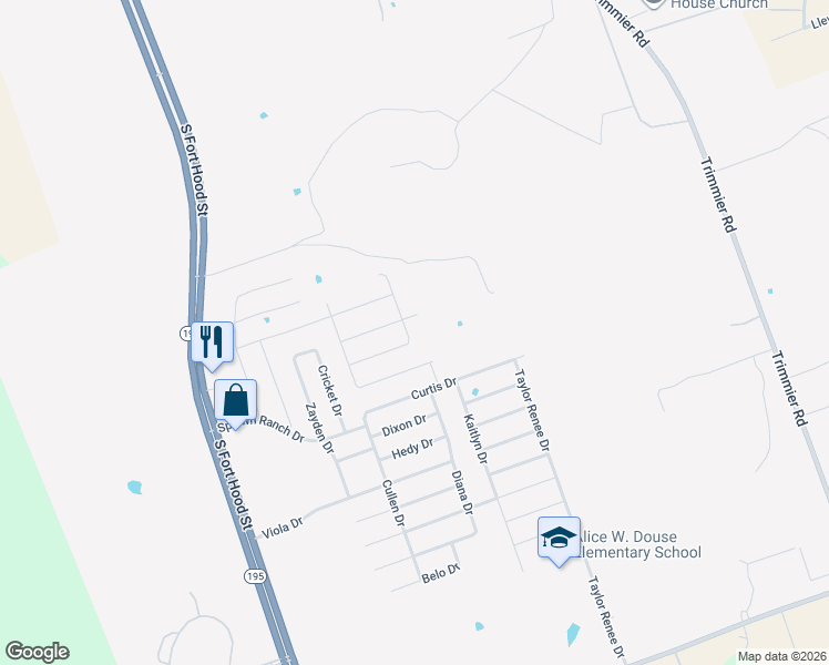 map of restaurants, bars, coffee shops, grocery stores, and more near 499 Tower Hill Lane in Killeen