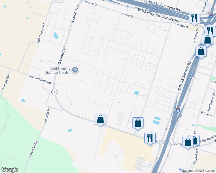map of restaurants, bars, coffee shops, grocery stores, and more near 2111 South Madison Court in Belton