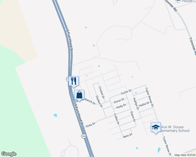 map of restaurants, bars, coffee shops, grocery stores, and more near 214 Danielle Drive in Killeen