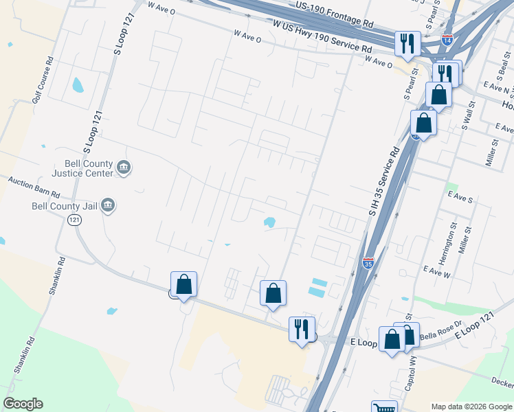 map of restaurants, bars, coffee shops, grocery stores, and more near 1021 Franklin Circle in Belton