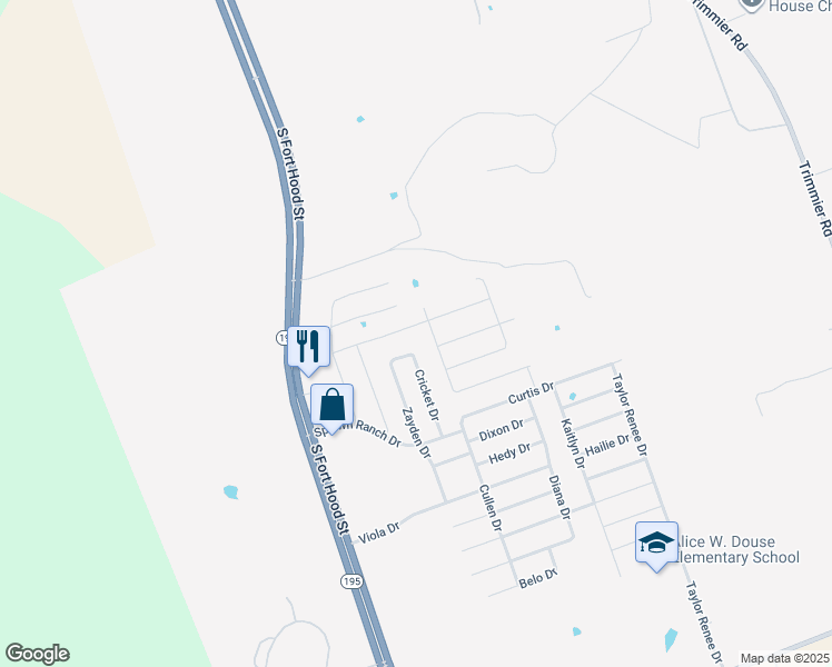 map of restaurants, bars, coffee shops, grocery stores, and more near 214 Danielle Drive in Killeen
