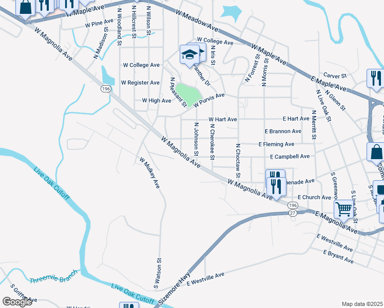map of restaurants, bars, coffee shops, grocery stores, and more near 103 North Johnson Street in Geneva
