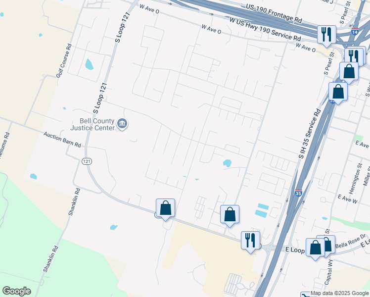 map of restaurants, bars, coffee shops, grocery stores, and more near 2106 South Jefferson Court in Belton
