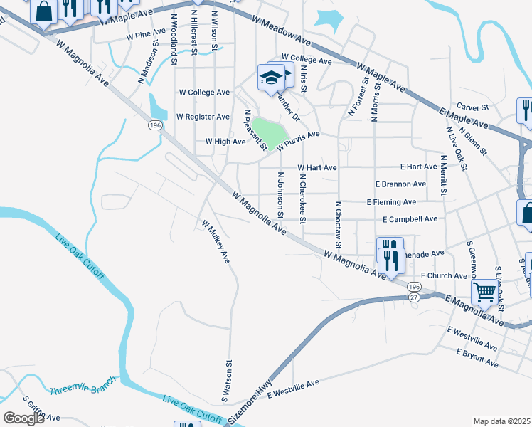 map of restaurants, bars, coffee shops, grocery stores, and more near 103-199 North Johnson Street in Geneva