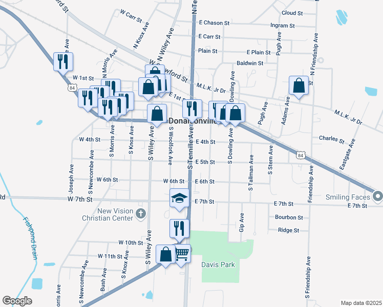 map of restaurants, bars, coffee shops, grocery stores, and more near 405A South Tennille Avenue in Donalsonville