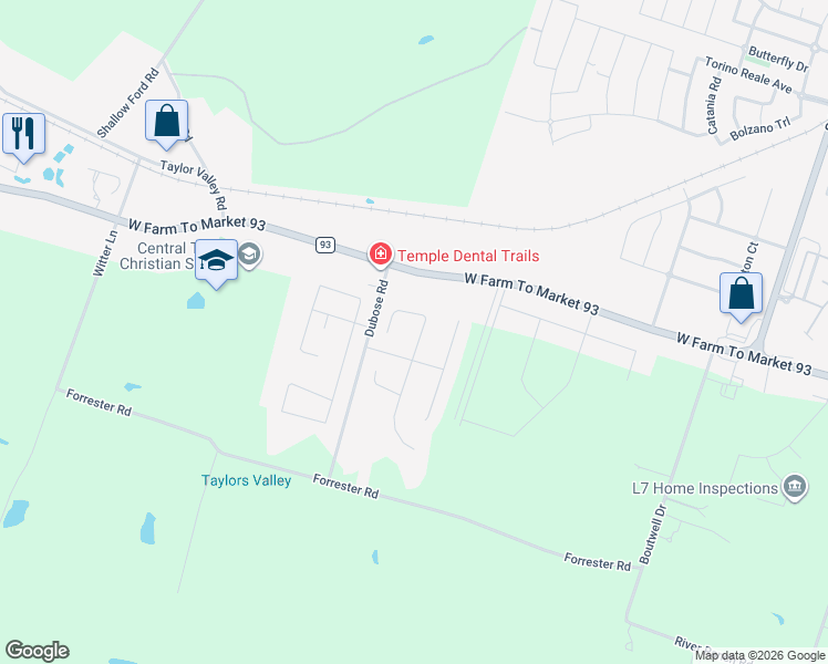 map of restaurants, bars, coffee shops, grocery stores, and more near 6930 Valley Mist Drive in Temple