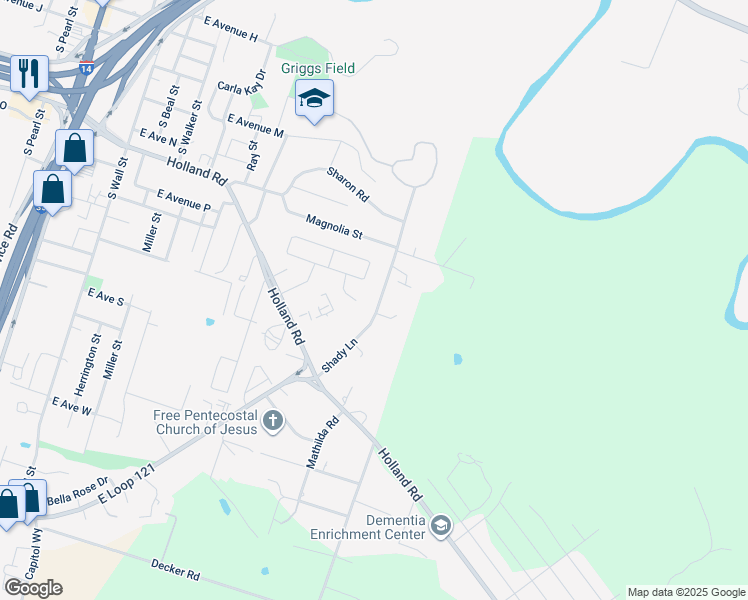 map of restaurants, bars, coffee shops, grocery stores, and more near 1513 Shady Lane in Belton