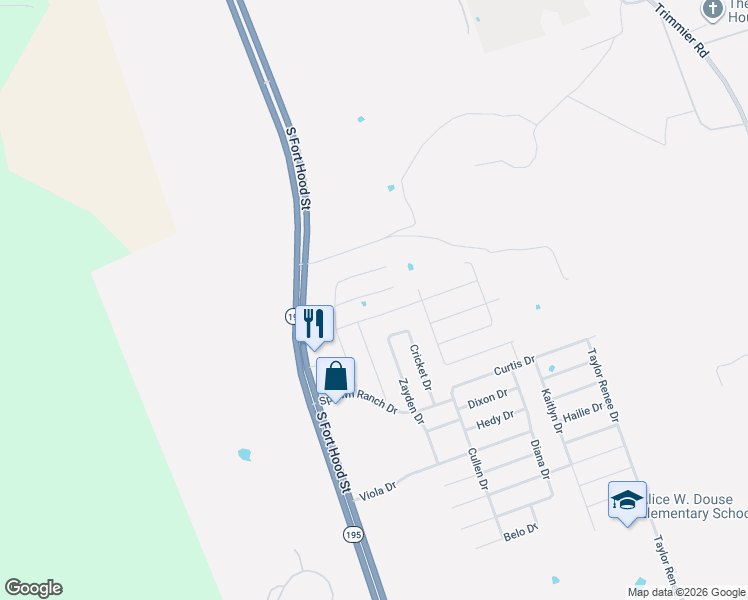map of restaurants, bars, coffee shops, grocery stores, and more near 114 Ken Dr in Killeen