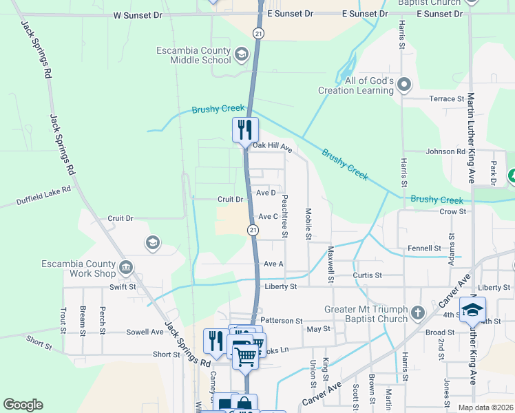 map of restaurants, bars, coffee shops, grocery stores, and more near 1000-1068 N Main St in Atmore