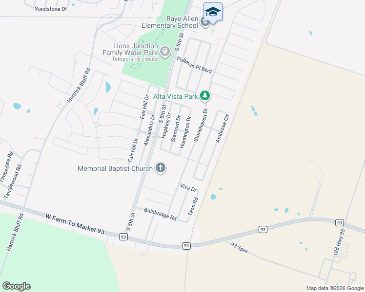 map of restaurants, bars, coffee shops, grocery stores, and more near 5847 Huntington Drive in Temple