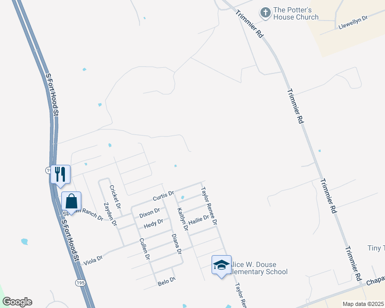map of restaurants, bars, coffee shops, grocery stores, and more near 499 Tower Hill Lane in Killeen