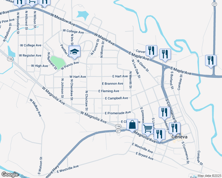 map of restaurants, bars, coffee shops, grocery stores, and more near 114 East Brannon Avenue in Geneva
