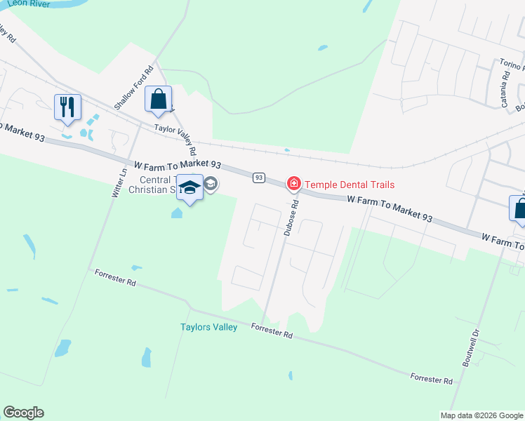 map of restaurants, bars, coffee shops, grocery stores, and more near 3814 Twilight Drive in Temple