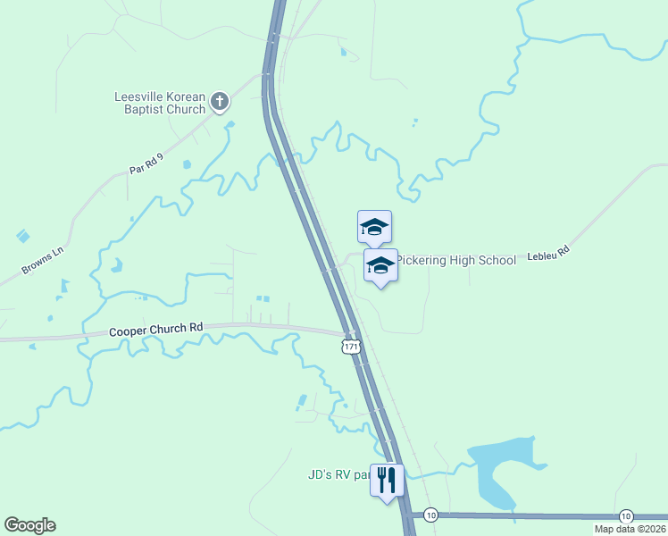 map of restaurants, bars, coffee shops, grocery stores, and more near 119-167 Lebleu Rd in Leesville