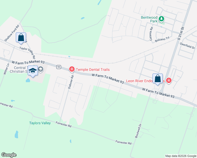 map of restaurants, bars, coffee shops, grocery stores, and more near 6901 Southwood Drive in Temple