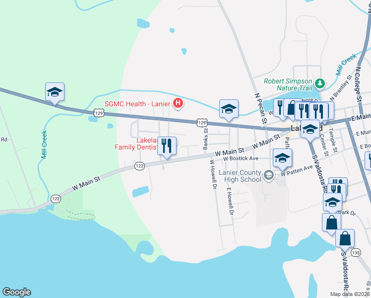 map of restaurants, bars, coffee shops, grocery stores, and more near 830 W Main St in Lakeland