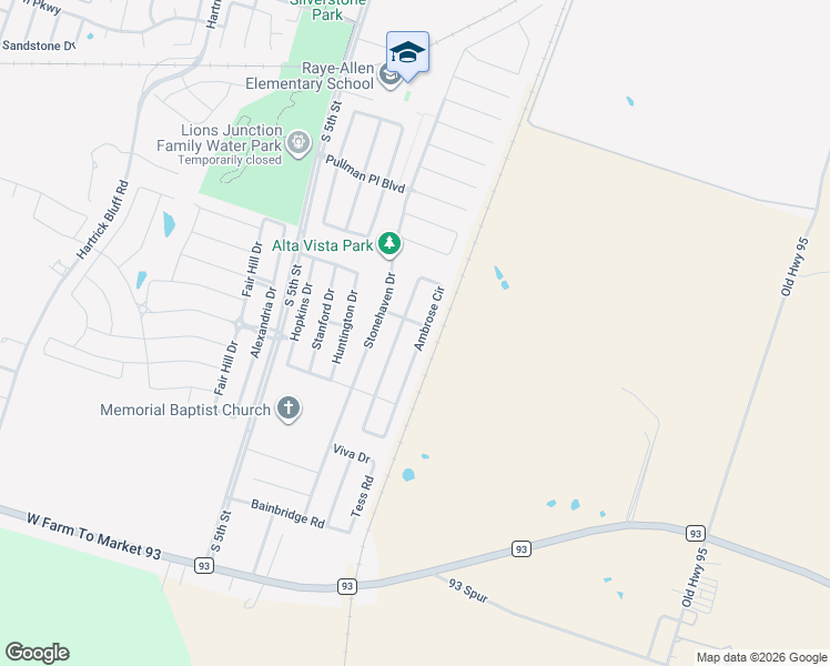 map of restaurants, bars, coffee shops, grocery stores, and more near 6503 Ambrose Circle in Temple