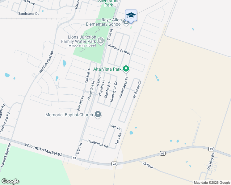 map of restaurants, bars, coffee shops, grocery stores, and more near 5847 Huntington Drive in Temple