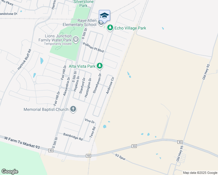 map of restaurants, bars, coffee shops, grocery stores, and more near 6503 Ambrose Circle in Temple