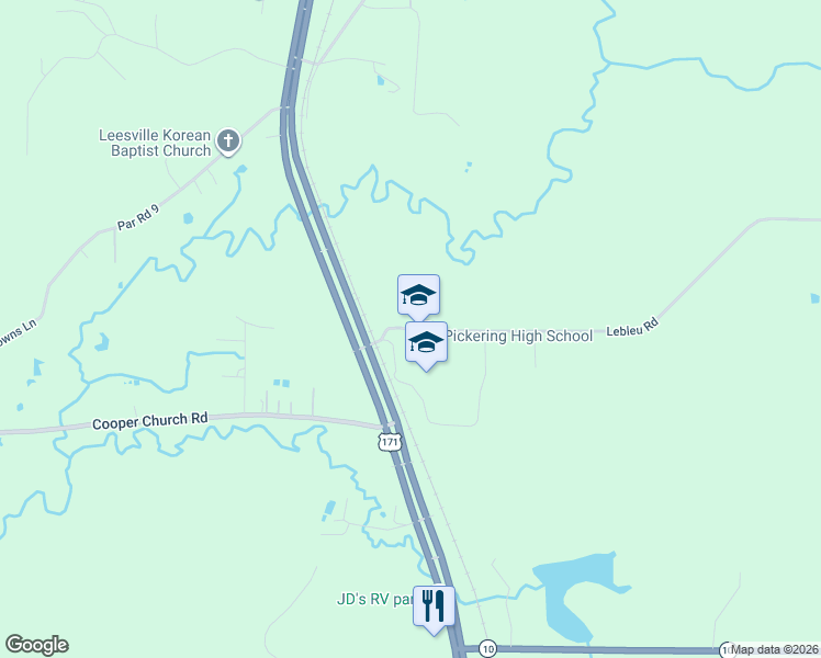 map of restaurants, bars, coffee shops, grocery stores, and more near 167 Lebleu Road in Leesville