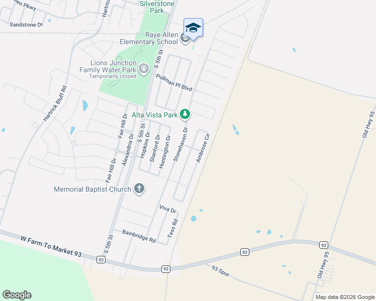 map of restaurants, bars, coffee shops, grocery stores, and more near 5807 Ambrose Circle in Temple