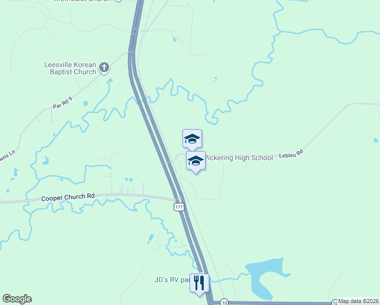 map of restaurants, bars, coffee shops, grocery stores, and more near Mc Kee Lane in Leesville