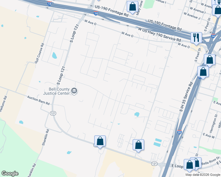 map of restaurants, bars, coffee shops, grocery stores, and more near 2000 South Madison Court in Belton