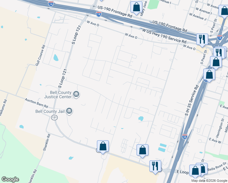 map of restaurants, bars, coffee shops, grocery stores, and more near 2000 North Madison Court in Belton
