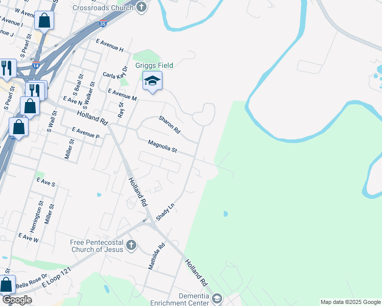 map of restaurants, bars, coffee shops, grocery stores, and more near 1304 Sharon Road in Belton