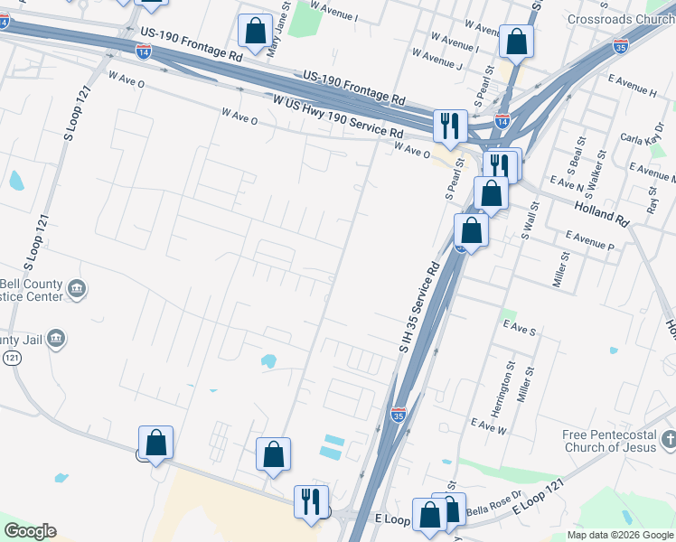 map of restaurants, bars, coffee shops, grocery stores, and more near 1903 South Connell Street in Belton