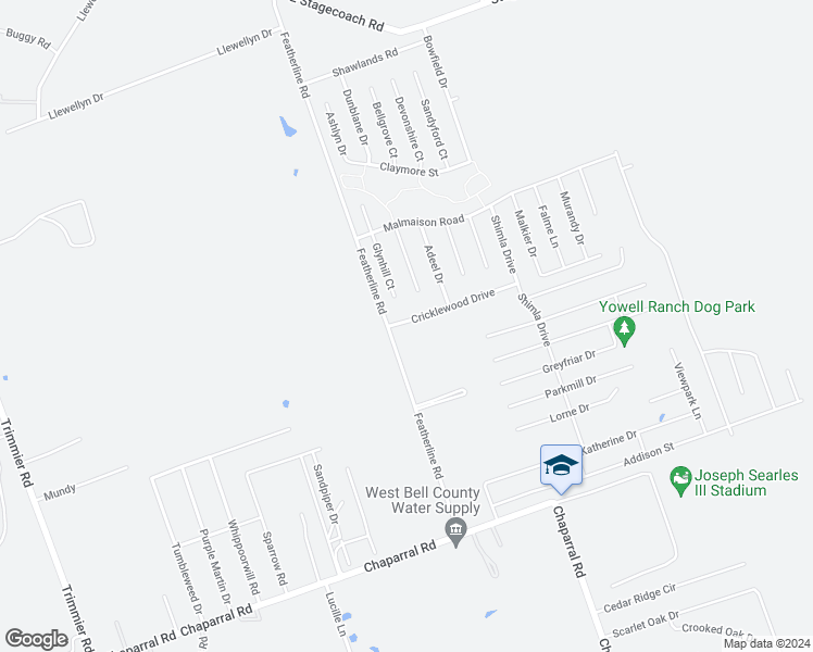 map of restaurants, bars, coffee shops, grocery stores, and more near 3104 Cricklewood Drive in Killeen