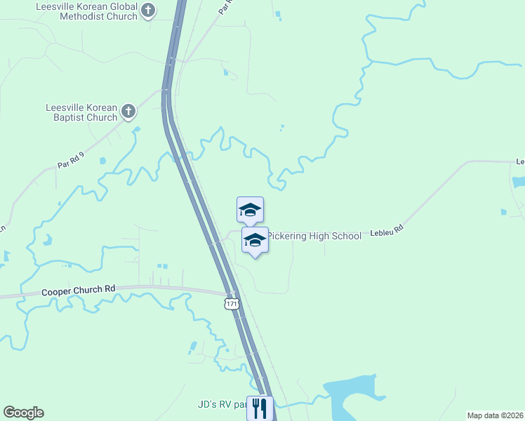 map of restaurants, bars, coffee shops, grocery stores, and more near 169-343 Lebleu Rd in Leesville