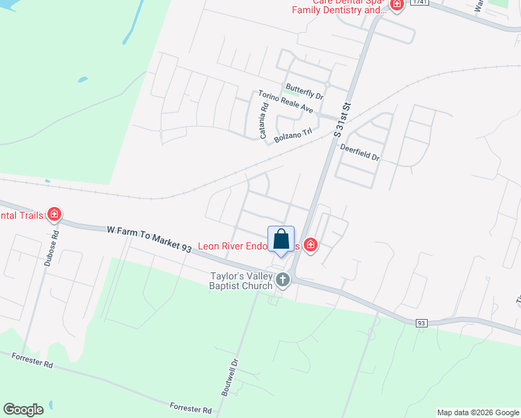 map of restaurants, bars, coffee shops, grocery stores, and more near 6320 South 31st Street in Temple