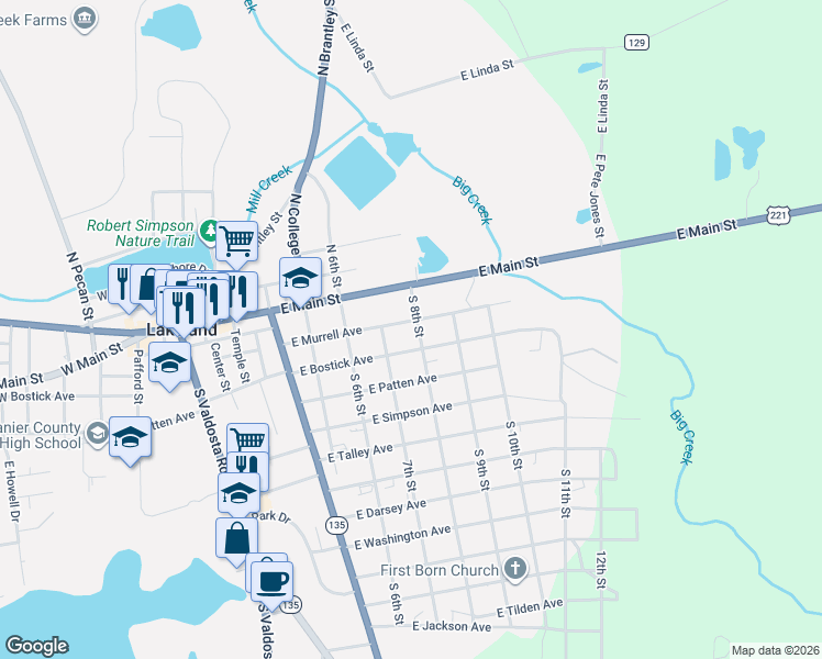 map of restaurants, bars, coffee shops, grocery stores, and more near 806 East Bostick Avenue in Lakeland
