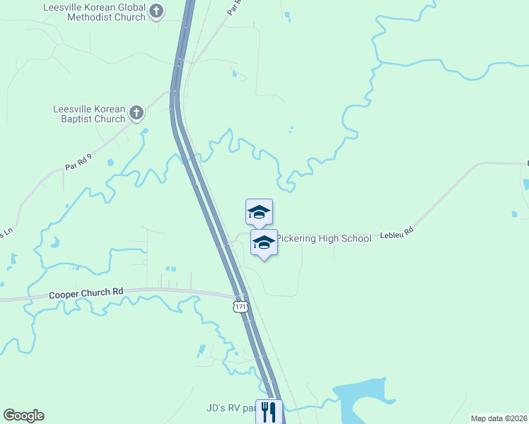 map of restaurants, bars, coffee shops, grocery stores, and more near Mc Kee Ln in Leesville