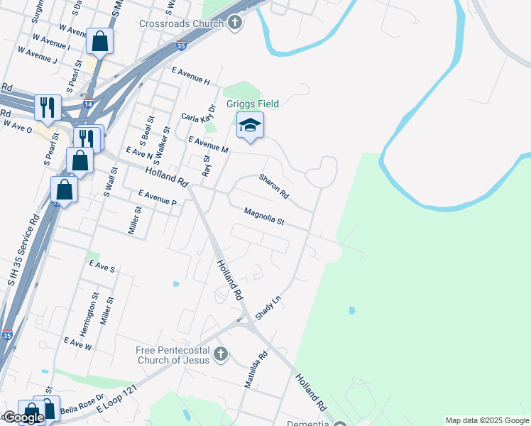 map of restaurants, bars, coffee shops, grocery stores, and more near 1116 Magnolia Street in Belton
