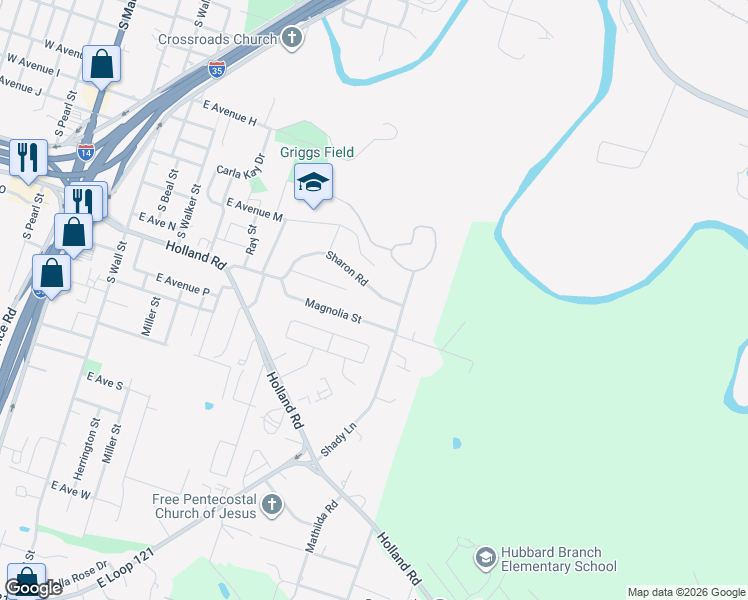 map of restaurants, bars, coffee shops, grocery stores, and more near 1304 Sharon Road in Belton