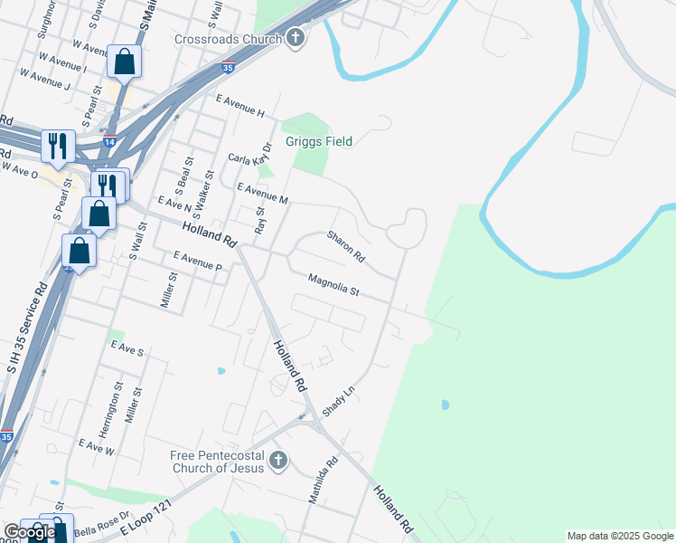 map of restaurants, bars, coffee shops, grocery stores, and more near 1116 Magnolia Street in Belton